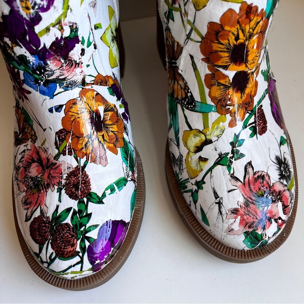 Unique custom floral foiled distressed look mid calf heeled ankle boots size 7 - Picture 7 of 11